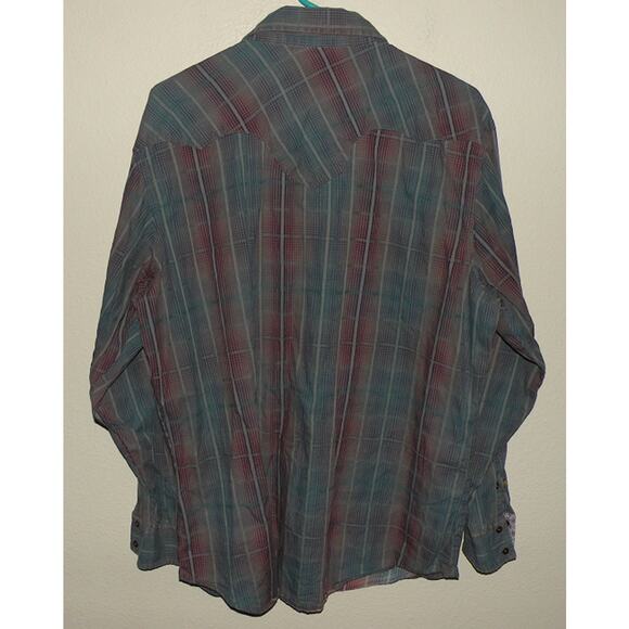 Wrangler Retro Men’s XXL (XL) LS Snap Western Shirt Blue Striped Contrast Cuffs - Picture 3 of 3
